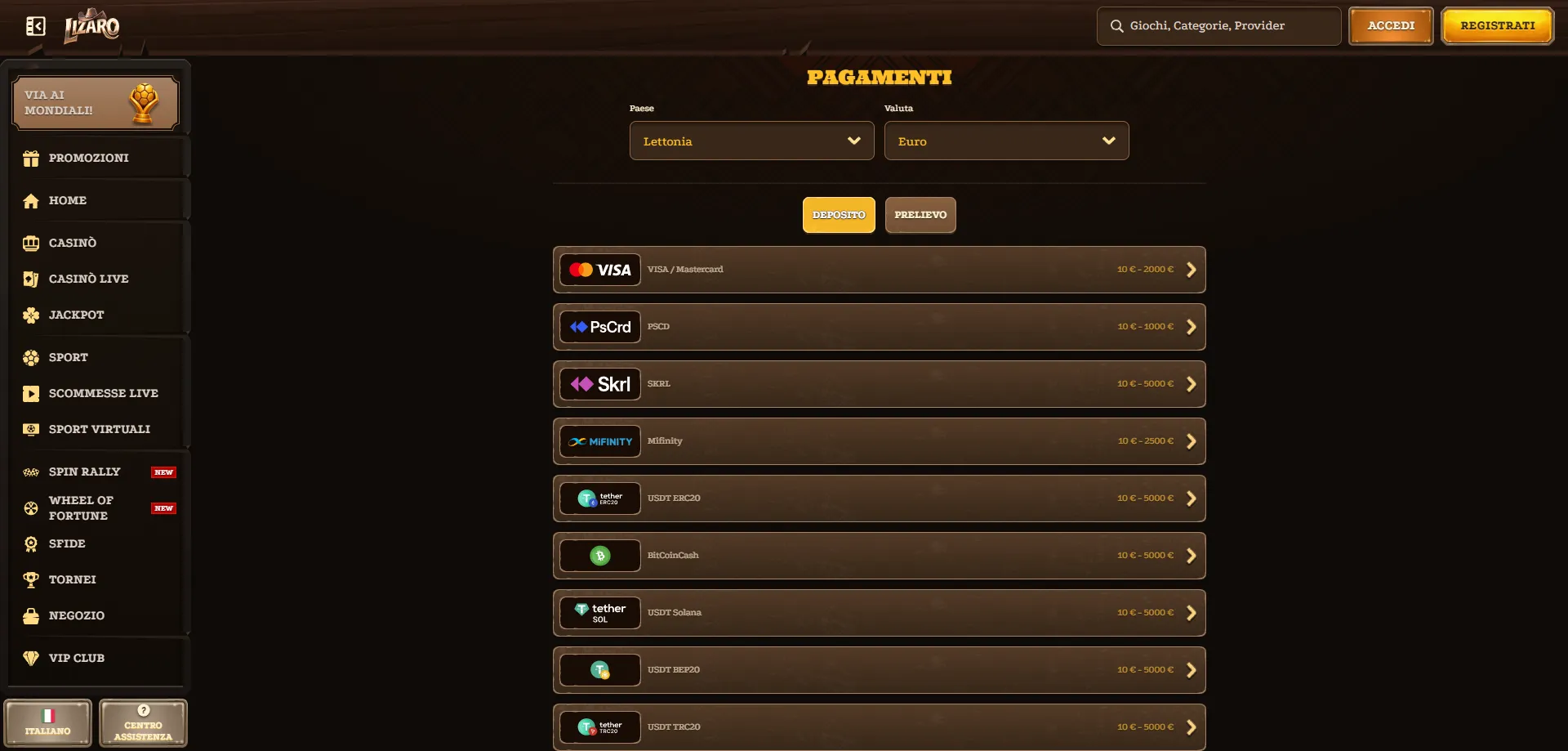 Depositi e prelievi sicuri su Lizaro Casino — metodi di pagamento disponibili
